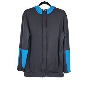 Lucky In Love Black Blue Snap Hooded Long Sleeve Lightweight Jacket Size Small